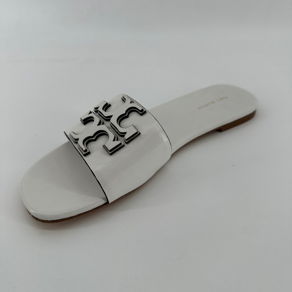 Tory Burch Ines Flat Slide Sandals White Gardenia Goat Leather Size 8 - Picture 2 of 9